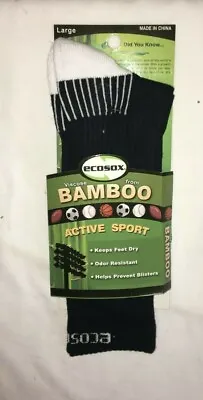 ECOSOX Viscose Bamboo Black White Active Crew Socks 1pr Mens Shoe 9-12 NIP! • $11.88