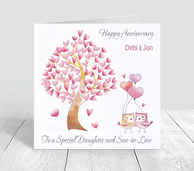 Personalised Wedding Anniversary Card Son Daughter In Law Couple Mum And Dad Owl • £3.50
