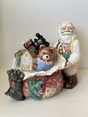 Fitz And Floyd 1993 Christmas Quilt Santa Biscuit/Cookie Jar New In Box • $39