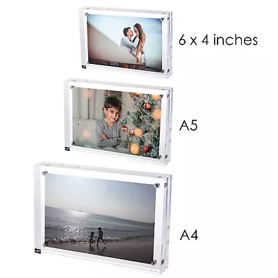 TRIXES Acrylic Photo Frame *All Sizes* NEW Double-sided Magnetic Picture Frame • £19.99