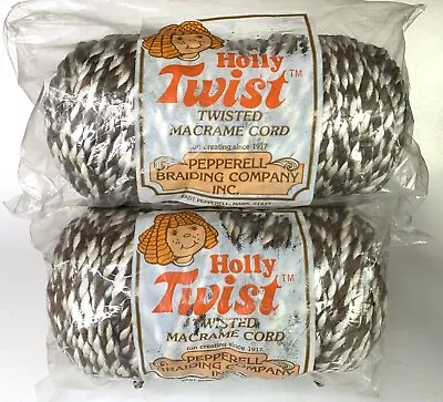 Vtg 2 Holly Twist Twisted Macrame Cord Brown And White 50 Yds Each 6mm • $18