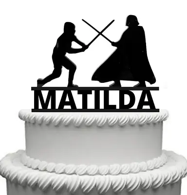 Personalised Star Wars Luke & Darth Vader Battle Black Gloss Acrylic Cake Topper • £9.99