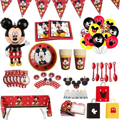 Red Mickey Mouse Birthday Party Supply Kids Tableware Set Decors Banner Flag Hat • $5.83