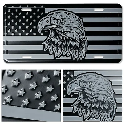 USA Flag With American Eagle License Plate. Embossed Aluminum Black & Cool Grey • $12.50
