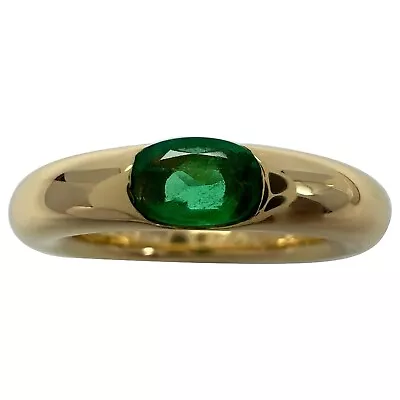 Vintage Cartier Emerald Vivid Green Ellipse 18k Yellow Gold Solitaire Ring 52 M • $3112.63