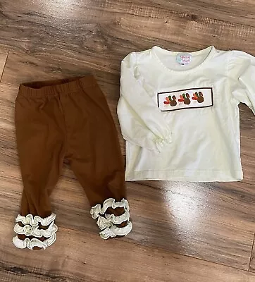The Smocked Jewel Size 18 Month Thanksgiving Set With Turkey Shirt/Ruffle Pant. • $10