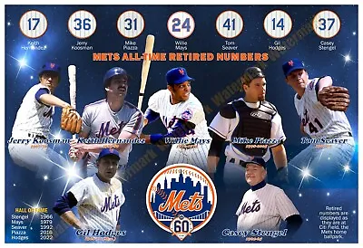 NEW YORK METS ALL-TIME RETIRED NUMBERS 19”x13” COMMEMORATIVE POSTER • $19.95