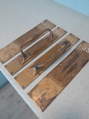 £99.99 • Buy Pair Of Art Deco Brass Swing Door Pull Handles And Finger Plates Push Pull