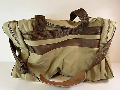 Vintage Eddie Bauer Ford Canvas Leather Carry On Duffel Bag Luggage 5 Pockets • $29.95
