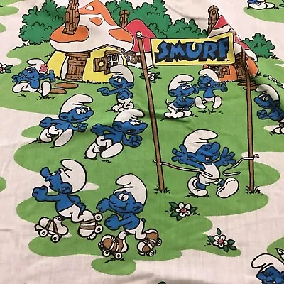 £21.97 • Buy Vintage Smurfs Smurfette Flat Twin Bed Sheet Lawtex 1983 Craft Quilt Fabric