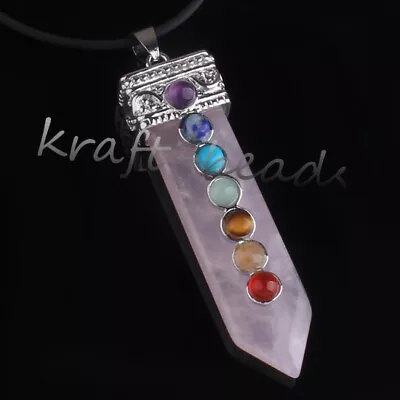 Natural 7 Gemstone Beads Sword Point Chakra Healing Reiki Silver Pendant Jewelry • $2.20