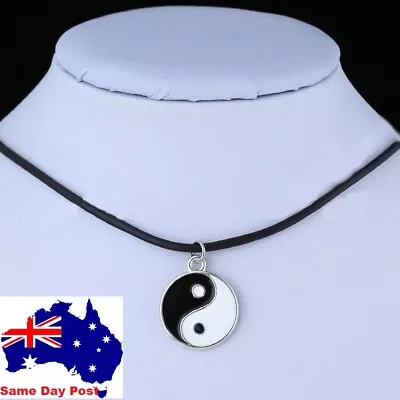 Ying And Yang Retro Black Leather Charm Necklace Pendant  • $8.95