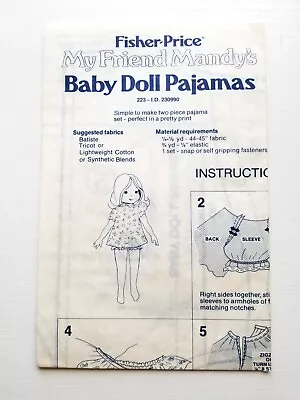 1980s Fisher-Price My Friend Mandy's Baby Doll Pajamas Pattern Uncut • $7.99