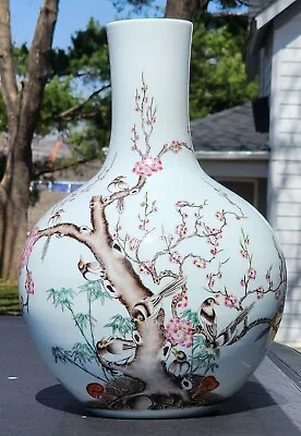 White Porcelain Chinese Bottle Vase Handmade With Underglaze Blue Qianlong Seal • $499