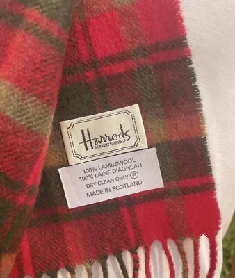 Harrods Knightsbridge 100% Lambswool Tartan Check Scarf Made Scotland Scottish • £11