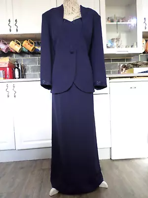 £38 • Buy After Six By Ronald Joyce Blue Bead Deco Dress And Jacket Suit Size 18