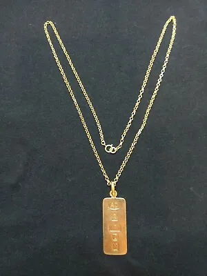 £425 • Buy 9ct Gold Ingot Pendant With 50cm Trace-Link Chain Stamped 375