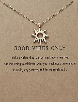 New Woman's Sentimental Good Vibes Make A Wish Sun Pendant Necklace With Card  • $7.50