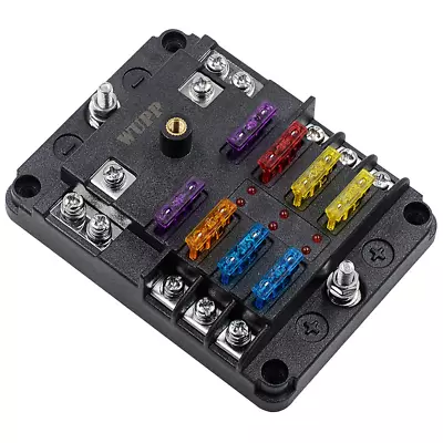 WUPP 12 Volt Fuse Block Waterproof 6 Way Fuse Box With 6 Ground Negative Busbar • $24.76