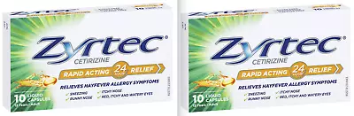 Zyrtec Allergy & Hayfever Antihistamine Relief - 2 X 10 Gel Cap (20cap) • $19