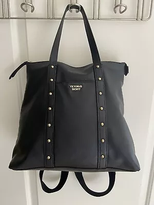 Victoria's Secret Black Faux Leather Shoulder Bag Convertible Backpack Tote Zip  • $29.99