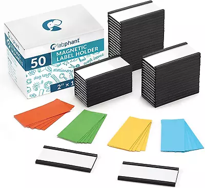 50 Pack C  Channel Magnetic Label Holders 1X2 With 100 White Card Inserts 50 Cl • $19.17