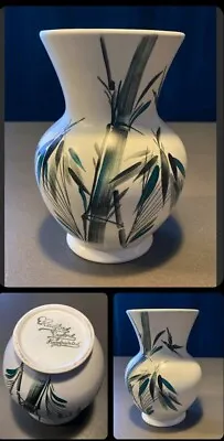 £35 • Buy Radford England Handpainted Vase Signed Black/Green Leaf/Bamboo Design 1970s