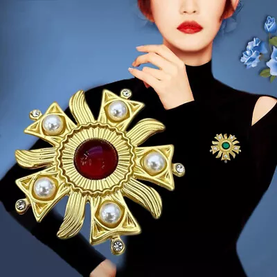 Baroque Western Antique Pearl Retro Palace Matte Brooch Medieval Crystal Pin • $5.99