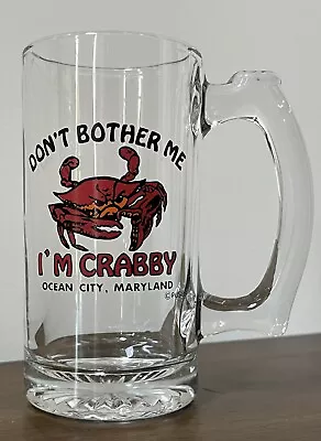 Heavy Thick Glass Crabby Ocean City Maryland Beer Stein 12 Ounce Thumb Rest Mug • $6.99