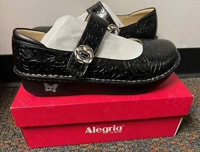 NEW Alegria Paloma Black Embossed Rose Mary Jane Nursing Shoes PAL-531 Size 13 • $59.99