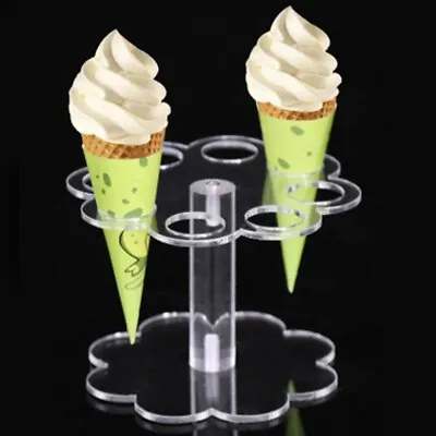 1pcs 8 Holes Acrylic Ice Cream Cone Stand Holder Transparent/Chip Cone Hold XK • £8.29