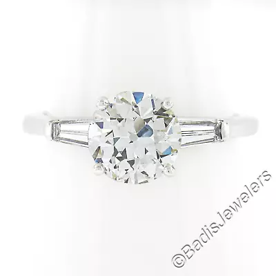 Vintage Platinum 2.28ctw GIA Old European Cut Diamond Solitaire Baguette Ring • $8798.40