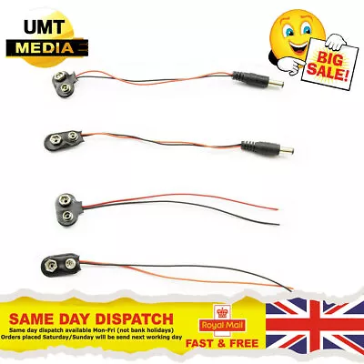 9V Battery Connector PP3 Clip Bare/Plug Leads 150mm 1/2/3/5/10/25/50 Pcs • £3