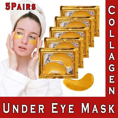 Under Eye Gel Pad 5 Pairs Crystal 24K Gold Collagen Eye Mask Anti Aging Wrinkle • £4.19