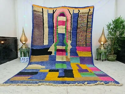 Moroccan Boujaad Handmade Rug 6'5 X10' Berber Abstract Blue Pink Wool Carpet • $720