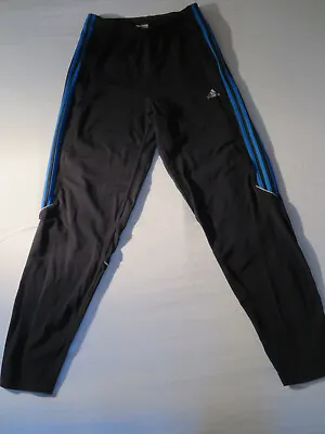 2007 ADIDAS Black Tracksuit Pants Blue Stripped Bottoms Joggers Climalite Size S • £19.99