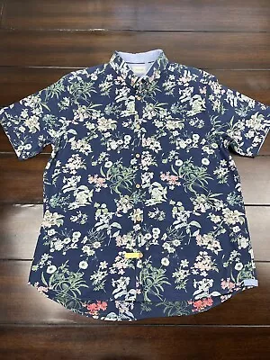 7 Diamonds Floral Shirt Men Size XL Blue Tropical Casual Preppy Party S/S D9 • $19.34