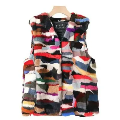 Women Natural Mink Fur Waistcoat Jacket Outwear Sleeveless Vests Colorful Warm L • $137.99