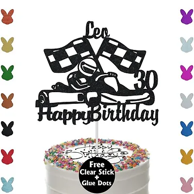 Racing Car Glitter Cake Topper Personalised Birthday Any Name & Age Party Decor • £2.95