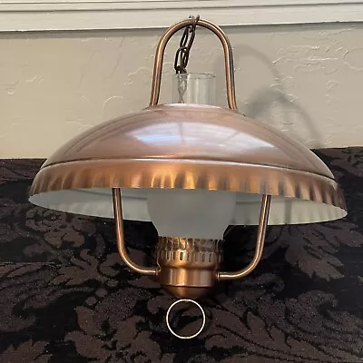 Vtg MCM Copper Saucer UFO Hanging Ceiling Light Fixture Dome 14” Parts Hurricane • $89