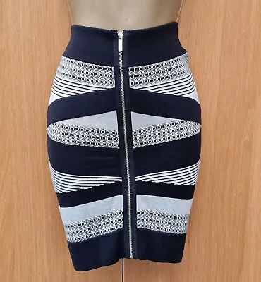 £39.99 • Buy UK 8 Karen Millen 1 Knit Bandage Stripe Zip Tube Fitted Pencil Mini Skirt 