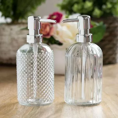 450ml Glass Vintage Lotion Liquid Soap Dispenser Hand Washing Bottle Bathroom • £7.99