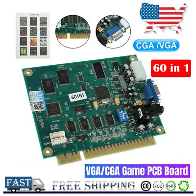 60 IN 1 Multicade PCB Board CGA/VGA Output For Classic Jamma Arcade Game US • $37.99