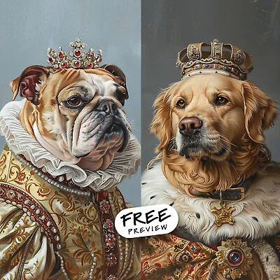 Custom Regal Portrait From Photo Dog Cat Royal Pets Canvas Print C0010C • $210