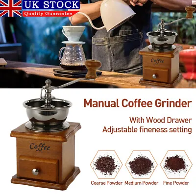 Manual Coffee Grinder Burr Hand Bean Spice Stainless Adjustable Christmas Gift • £10.49