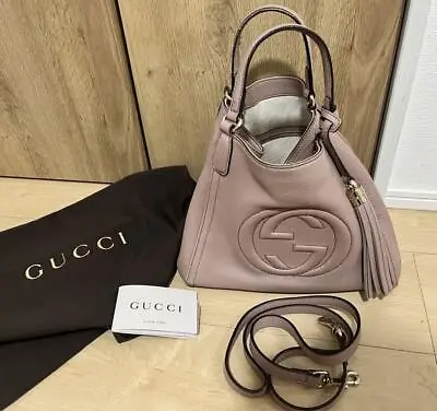 GUCCI Soho Women's Leather Shoulder Bag Japan Limited Pink Beige 240206N • $472.44