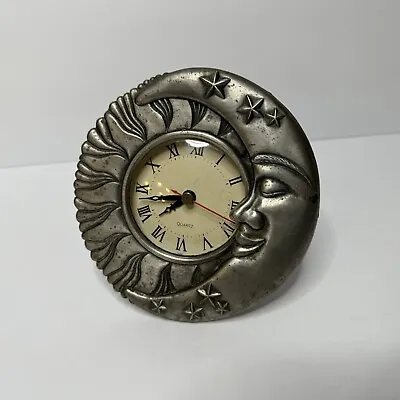 Quartz Shontek Moon Celestial Battery Operated Clock Silver Metal Taiwan Vintage • $48