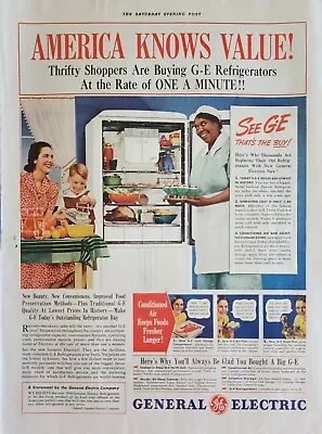1940 General Electric Refrigerator Vintage Ad America Knows Value • $14.95