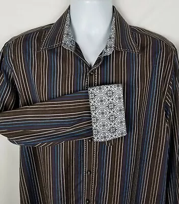 Zagiri Shirt Mens L Long Sleeve Button Front Striped Floral Cotton Flip Cuff • $13