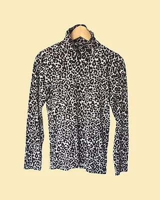 NWT J Crew Tissue Turtleneck Top Shirt In Leopard Animal Print Sz XS Black White • $14